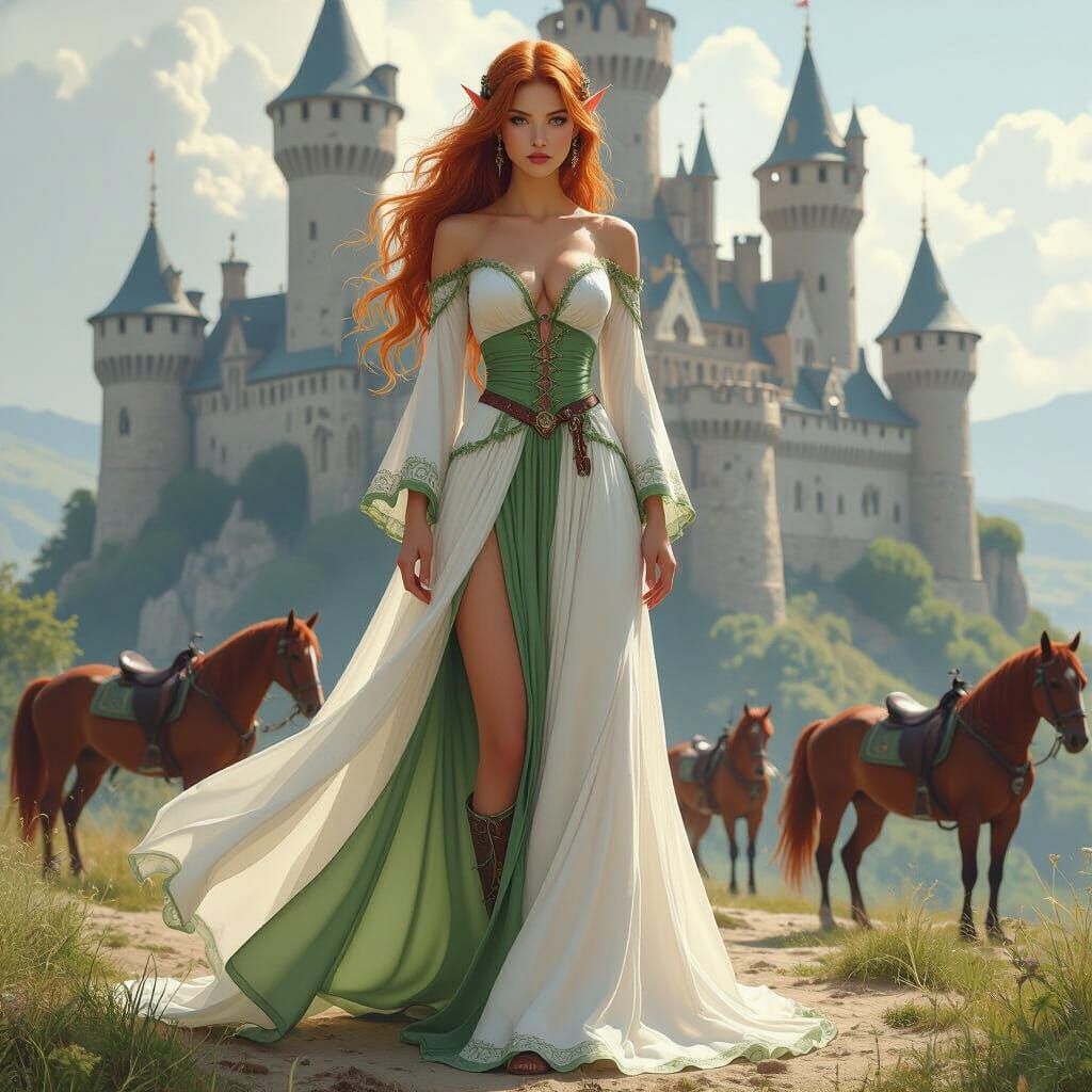 Ethereal Elf in Medieval Castle, Fantasy Art