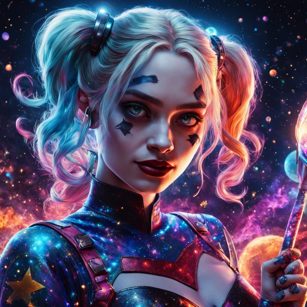 Hyperrealistic Comic Book Goddess in Vibrant Cosmic Attire