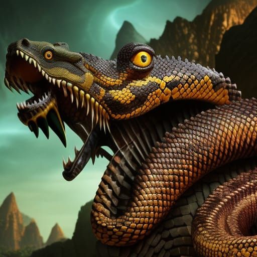 Detailed Naga Abomination in Digital Art Style