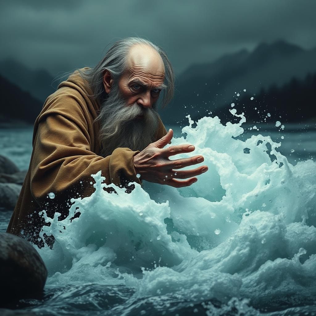 Wizard Summons Water Demon in Digital Art Style