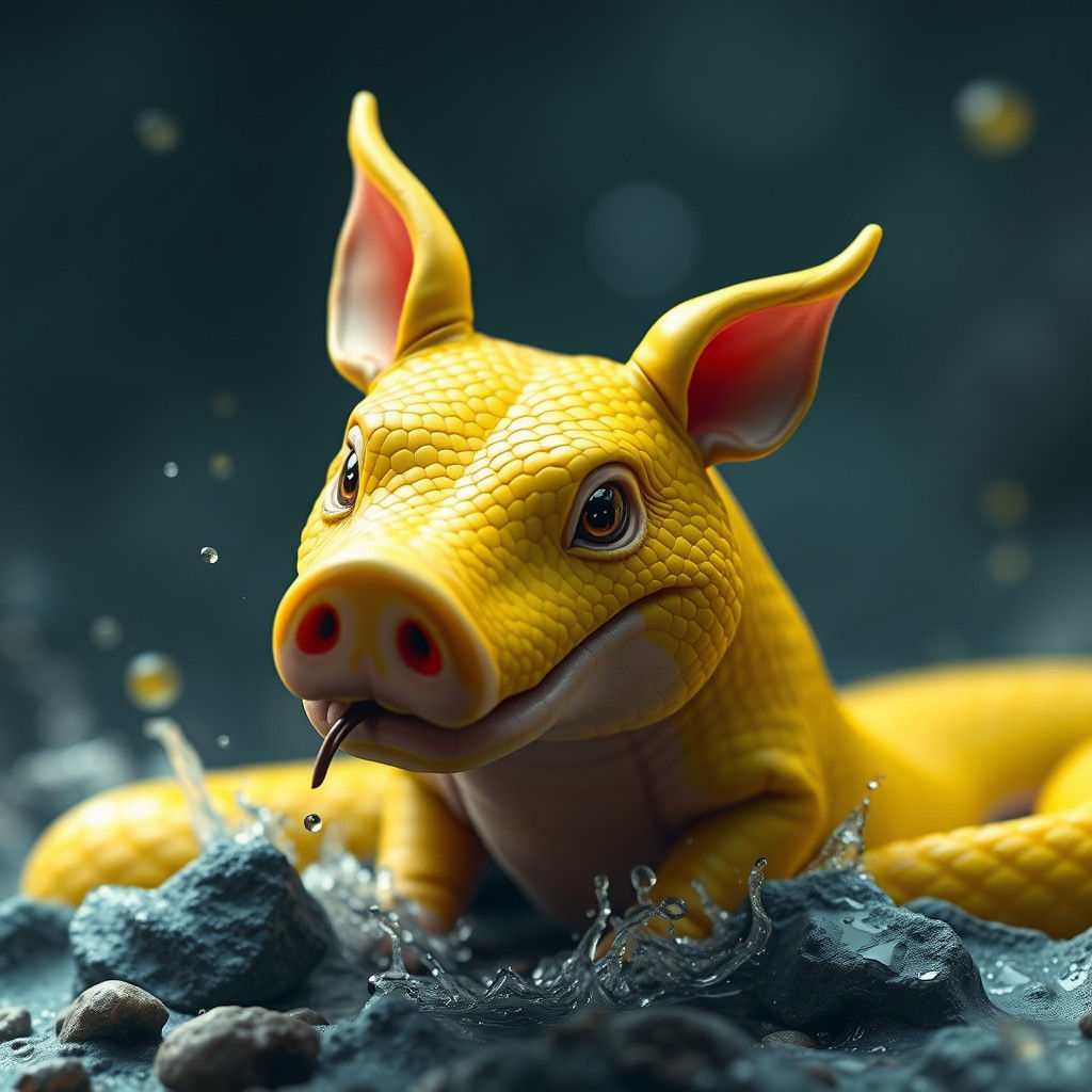 Fantastical Yellow Snake Pig in Detailed Matte Painting