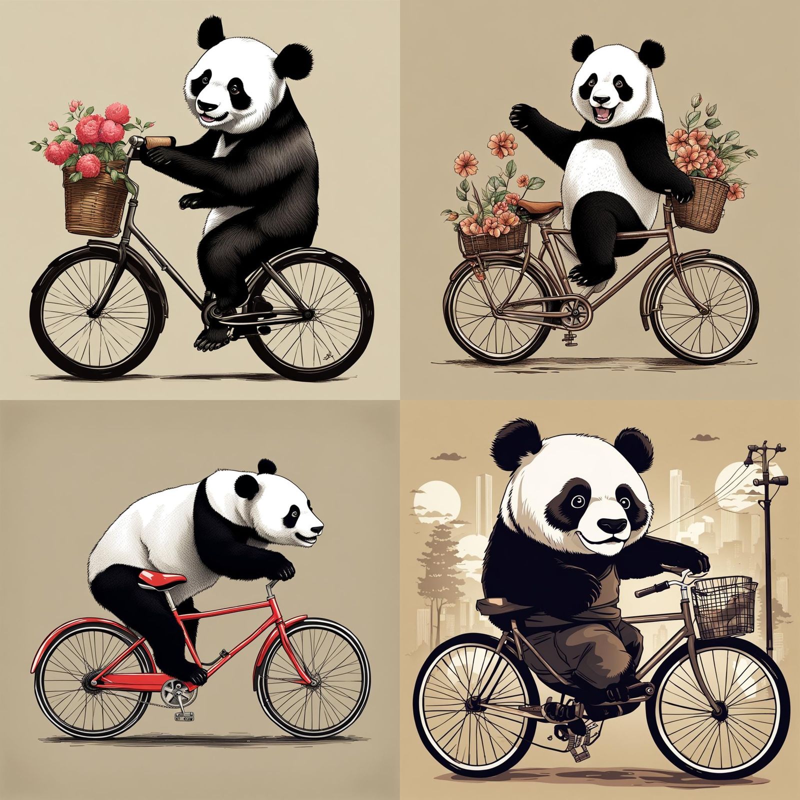 Funny Panda Bear Rides a Bicycle