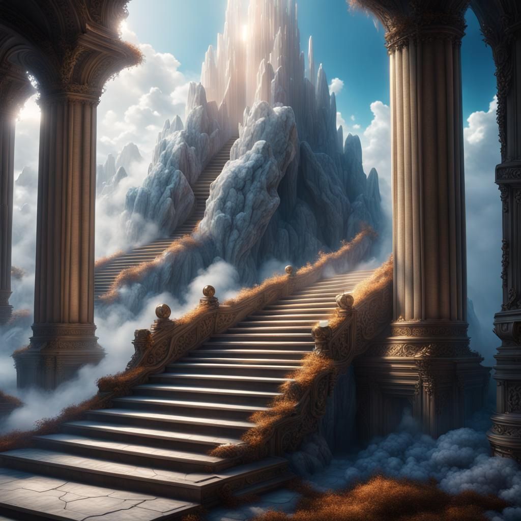Quartz Crystal Stairway to Heaven: Detailed Matte Painting