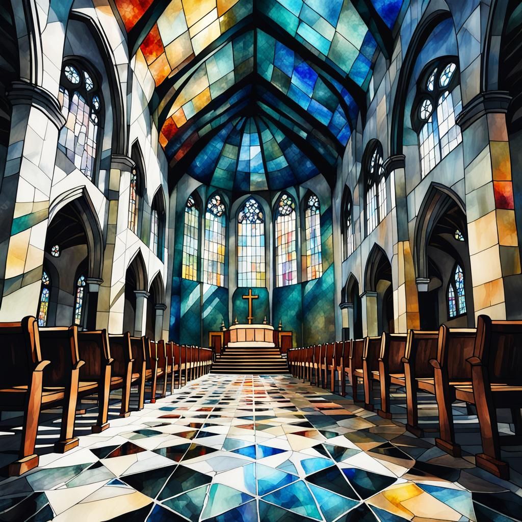 Modern Church Wedding in Stained Glass Style