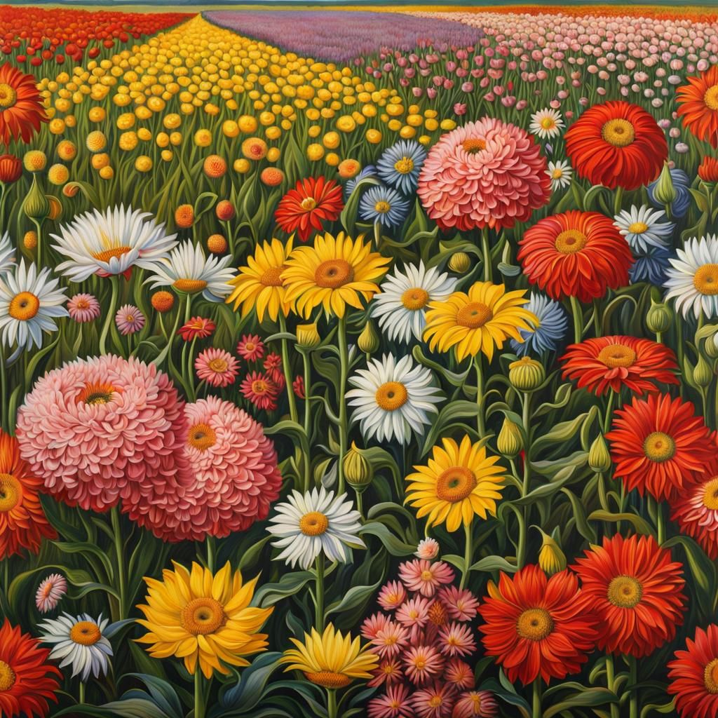 Photorealistic Field of Flowers in Van Gogh Style