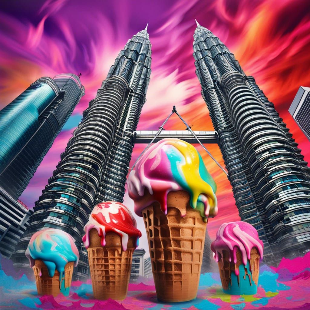 Petronas Towers as Ice Cream: Hyperrealistic Graffiti Art