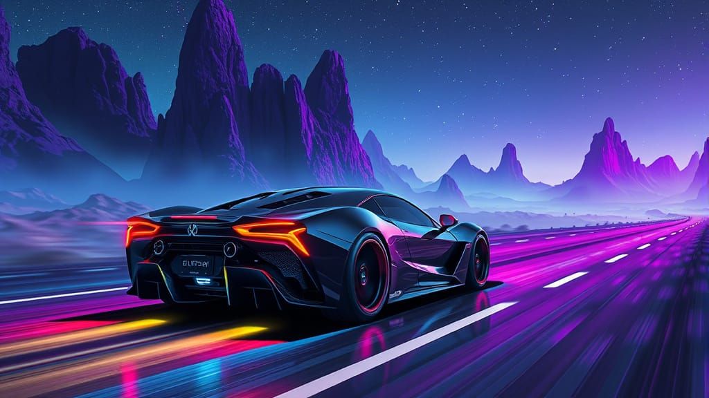 Futuristic Cyber Car on Alien Highway