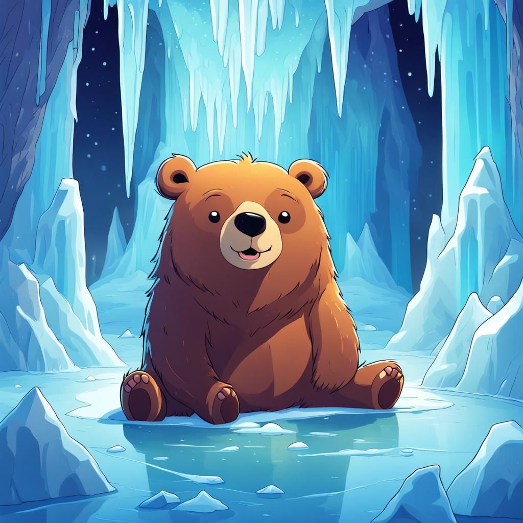 Cartoon Bear in a Magical Ice Kingdom