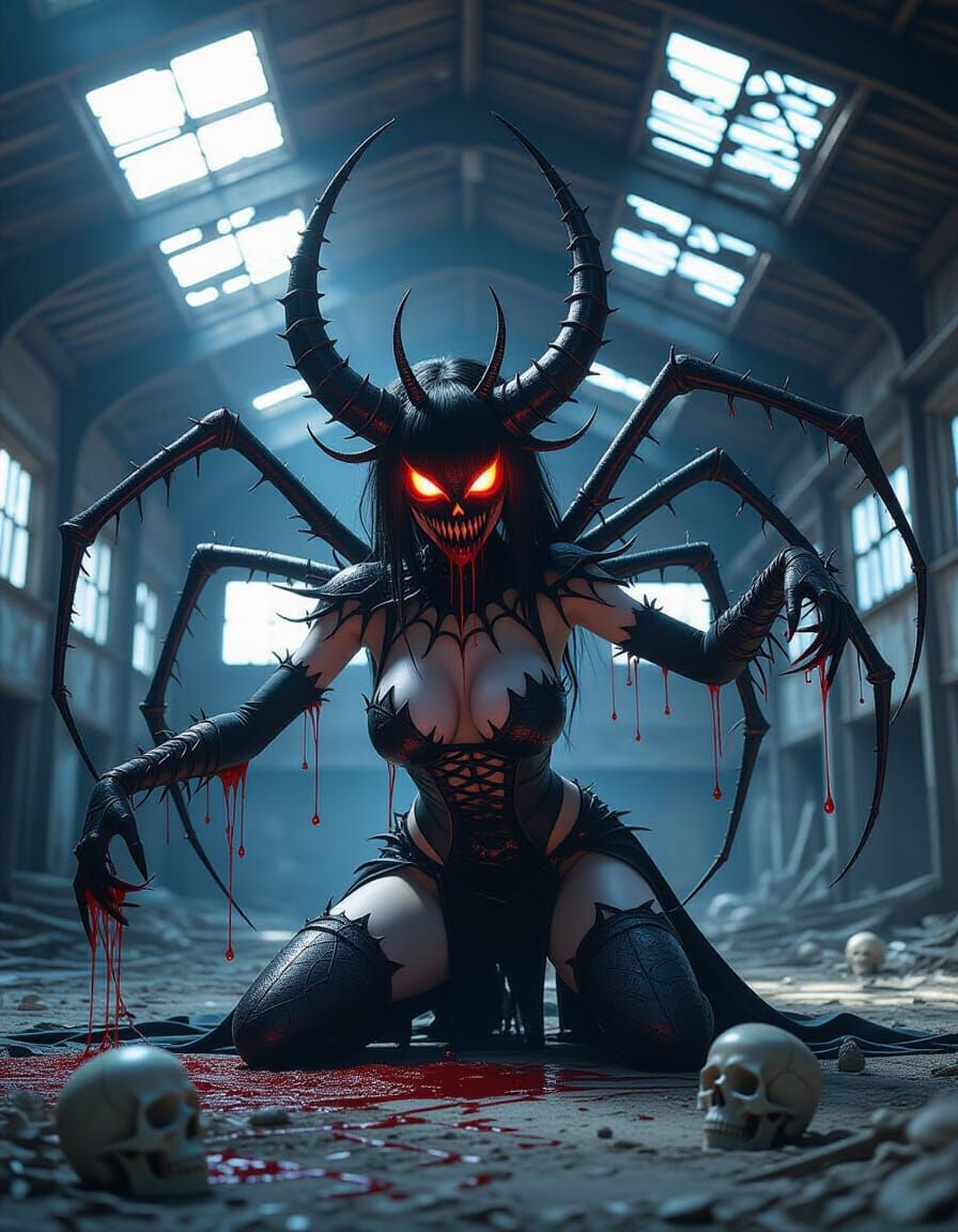 Spider Demon Succubus in Dilapidated Factory