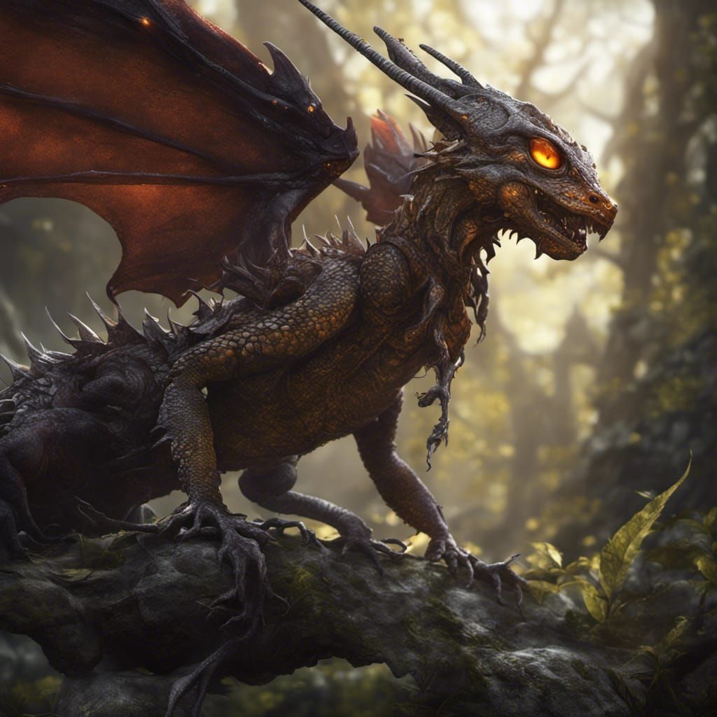 Dragon Wasp Gecko Hybrid in Dark Fantasy Art