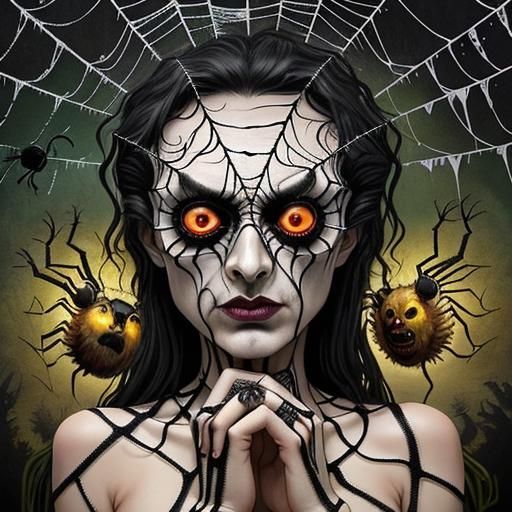Disturbing Pagan Face with Spiderweb Eyes