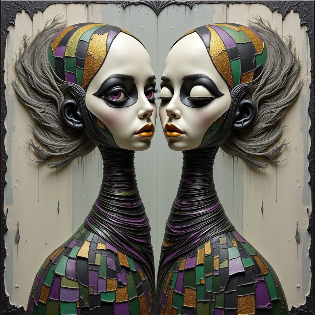 Gritty Dystopian Twins in a Vibrant Dreamscape