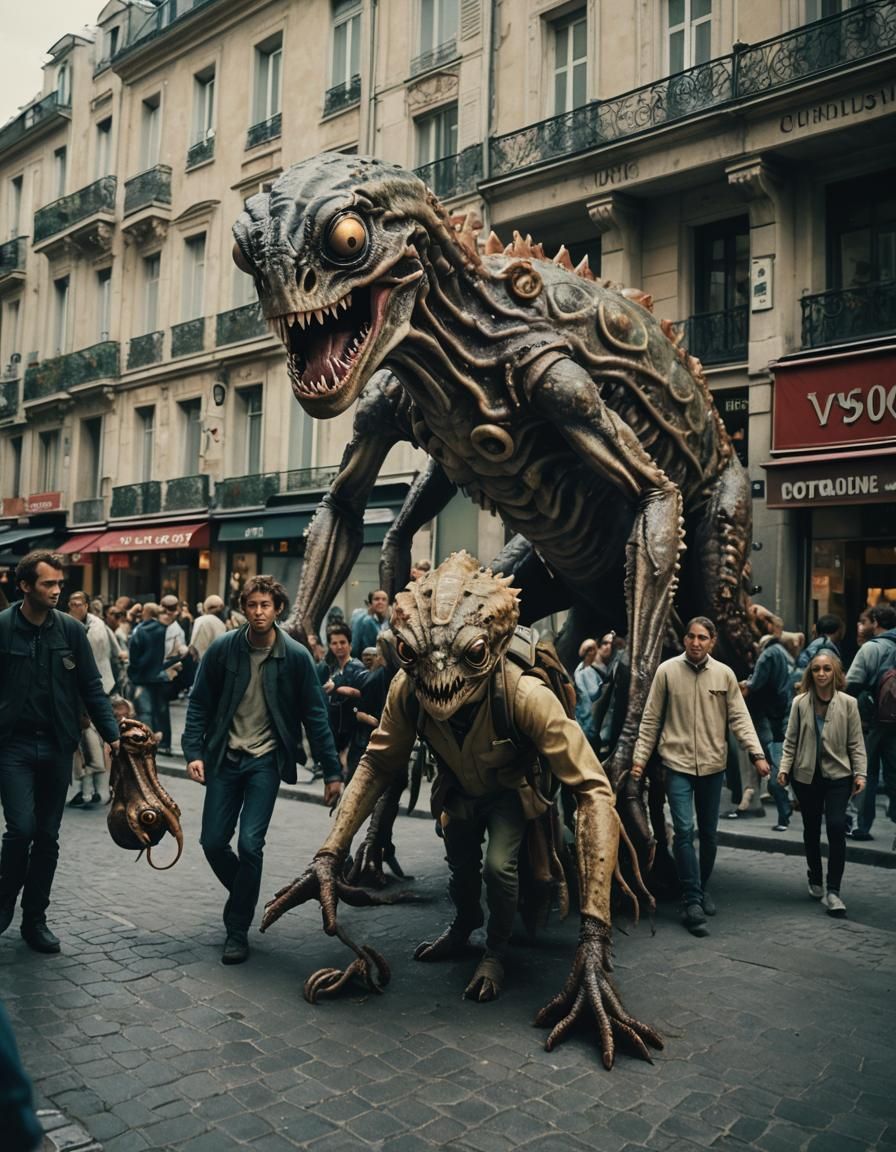 Hyperrealistic Squid Monsters in Cinematic Film Still