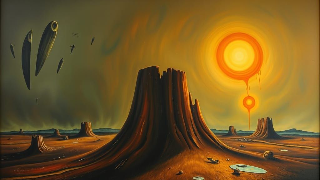 Surreal Melting Sun in Oil, Dali Style