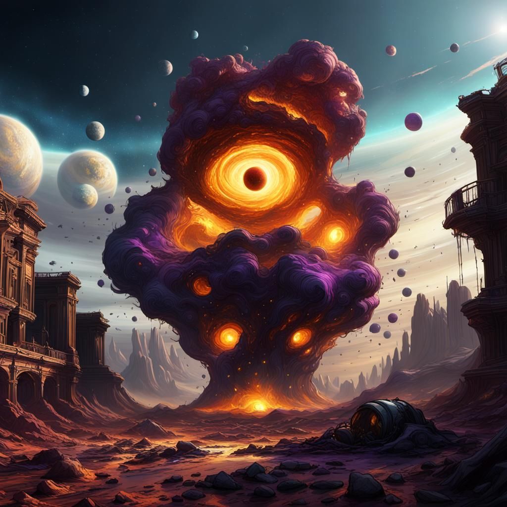 Solar System Succumbs to Black Hole: Dark Fantasy Art