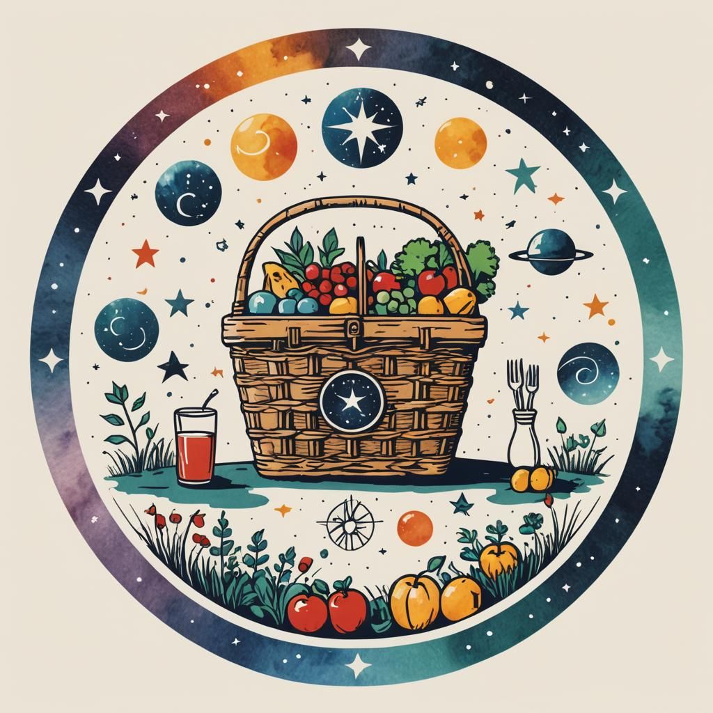 Minimalist Picnic Basket Logo in Colored Ink