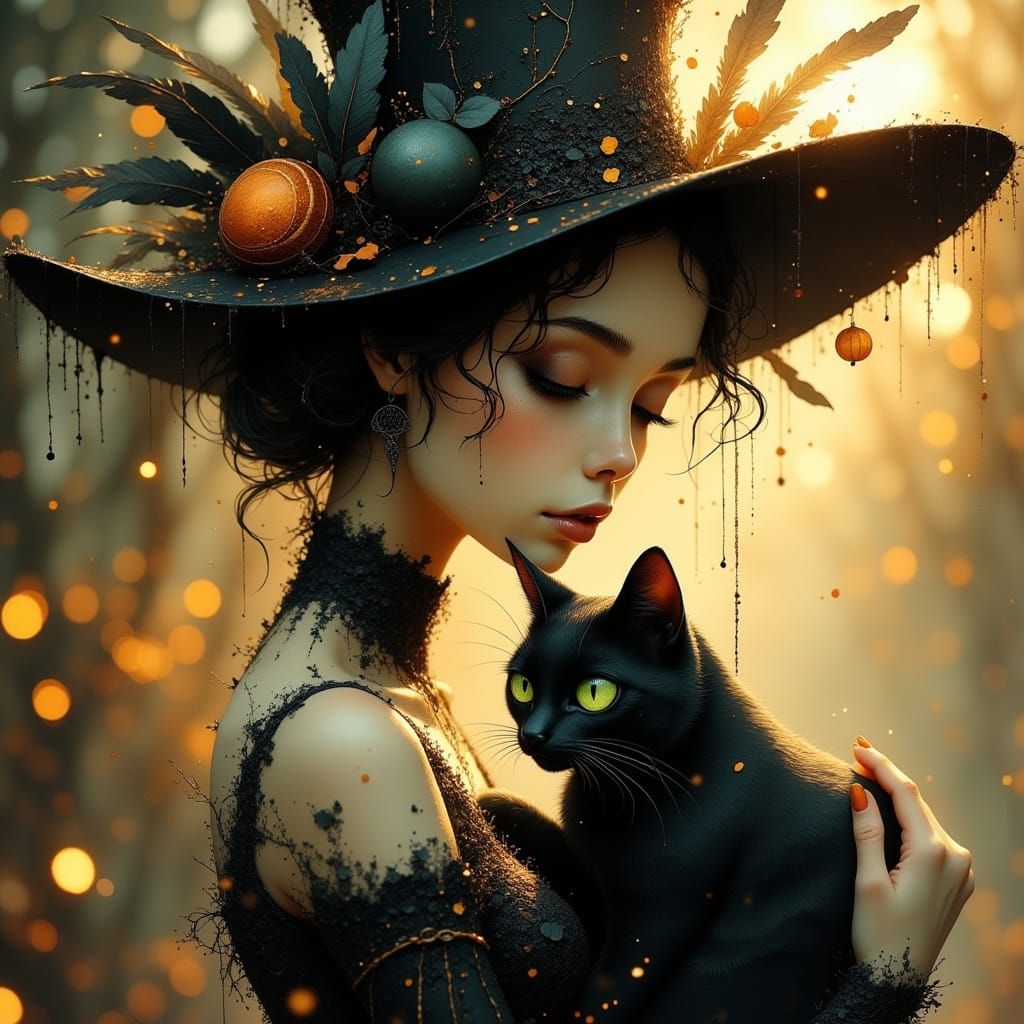 Annabella, the witch and her cat, Precious
