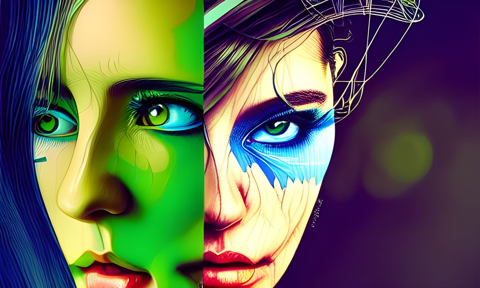 Intricate Scenic Image with Green Streaks