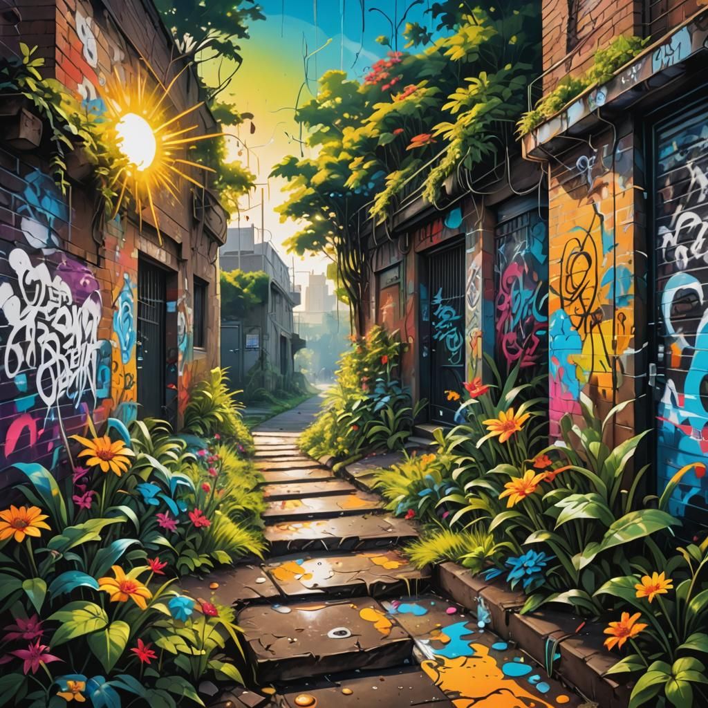 Garden of Eden Graffiti Art with Sun Ray