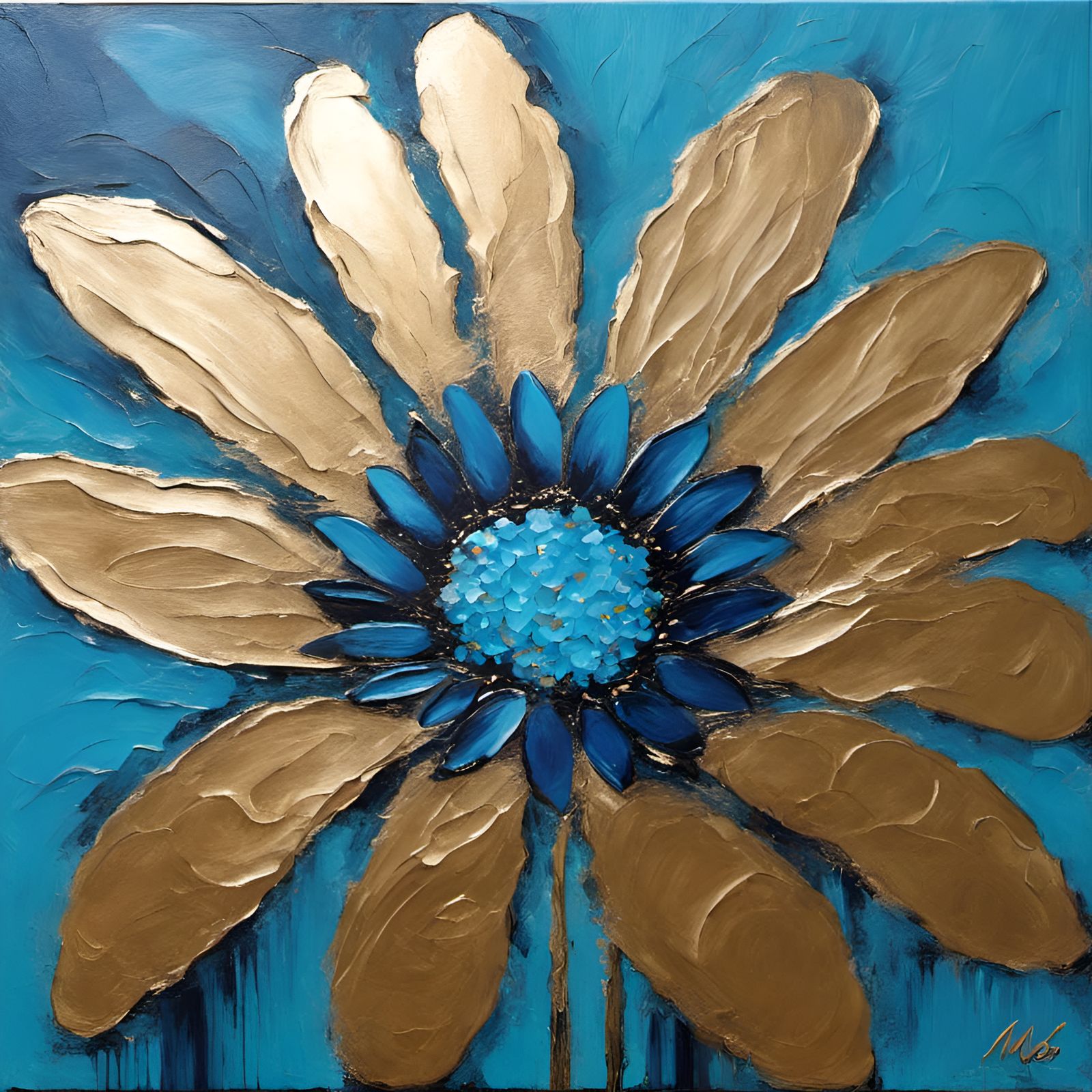 Blue Flower Painting in Mbole Art Style