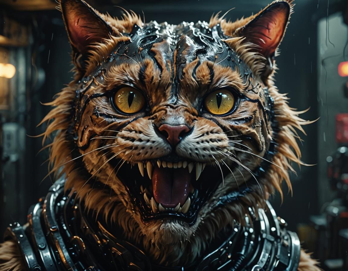 Surreal Melting Face with Cheshire Smile in Retrofuturism