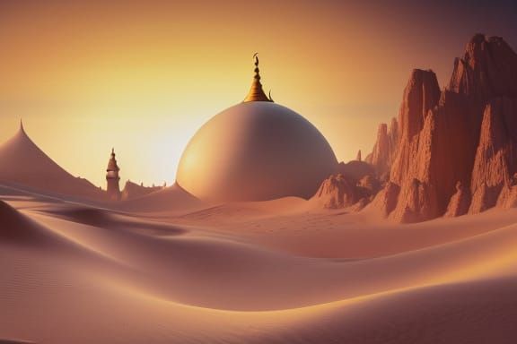 Majestic Arabian Desert City with Golden Domes