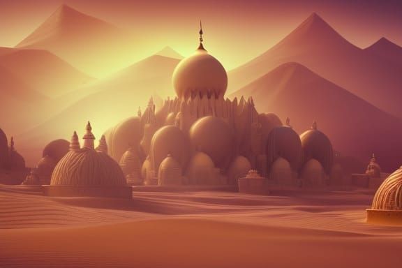 Majestic Arabian Desert City in Matte Painting Style