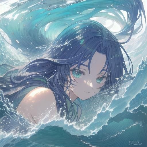Anime Mermaid Girl in Underwater Shipwreck