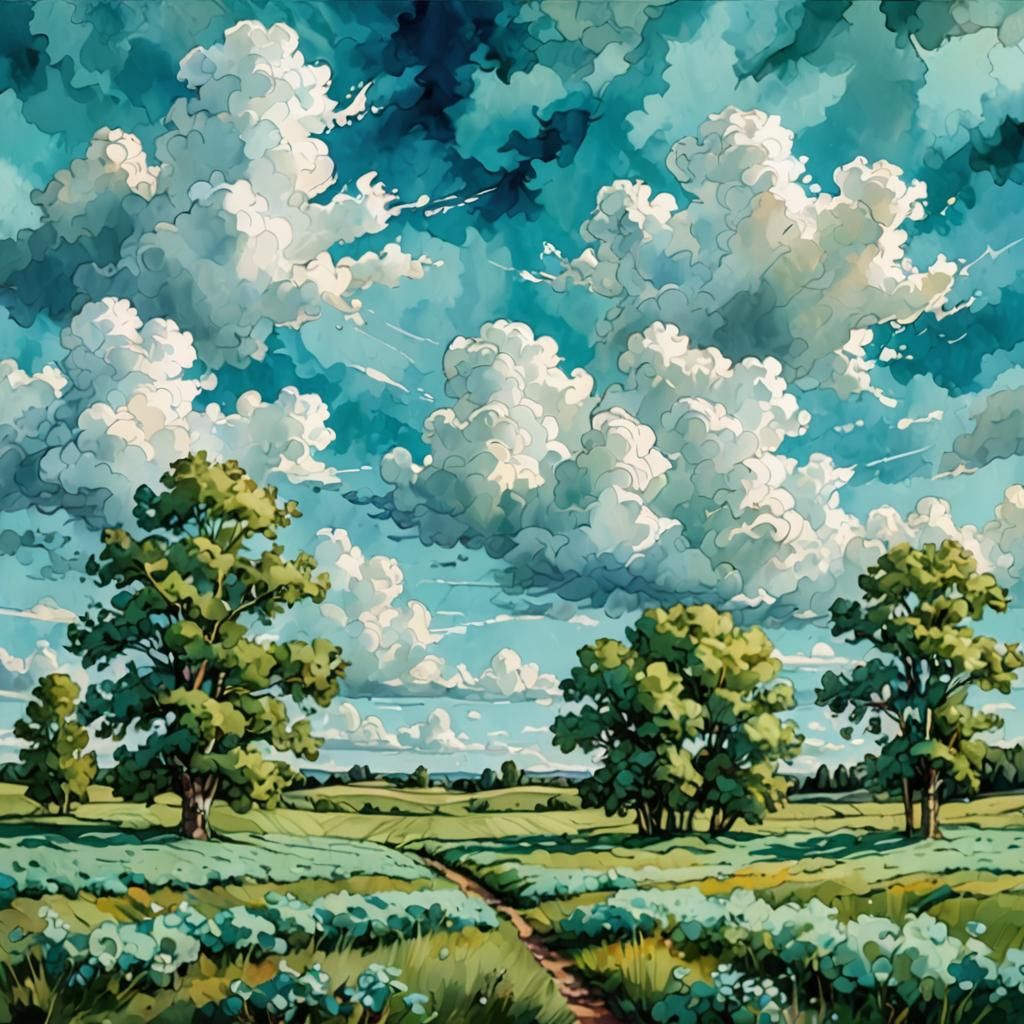 Mint Fields Digital Alcohol Ink Painting