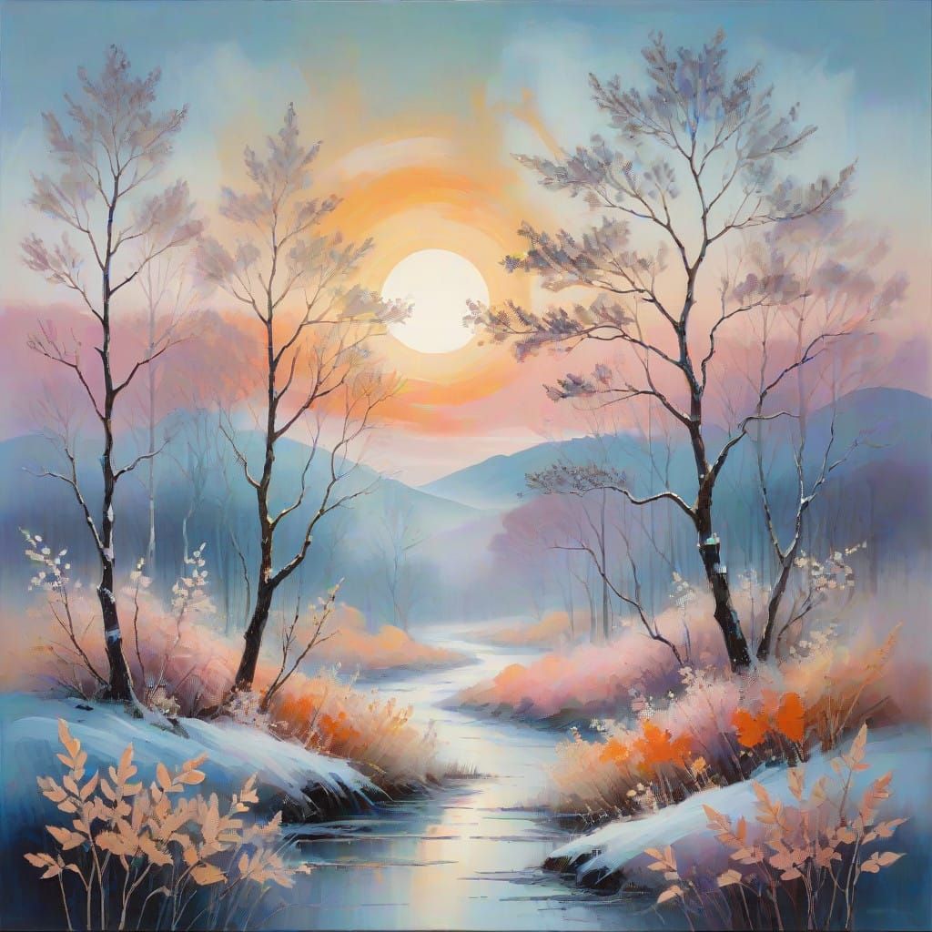 Sunrise Forest in Vibrant Color Blocking