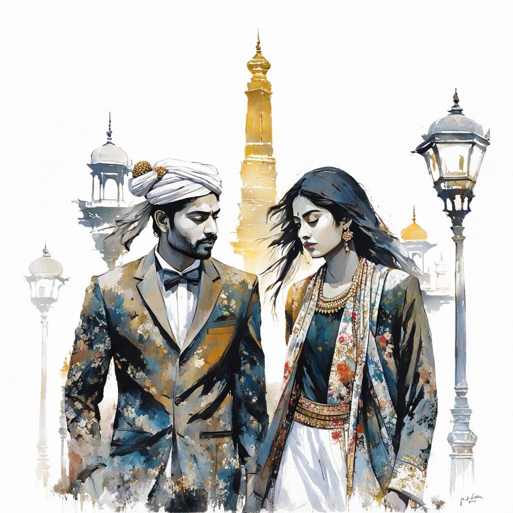 Romantic Indian Scene in Vibrant Delhi Style