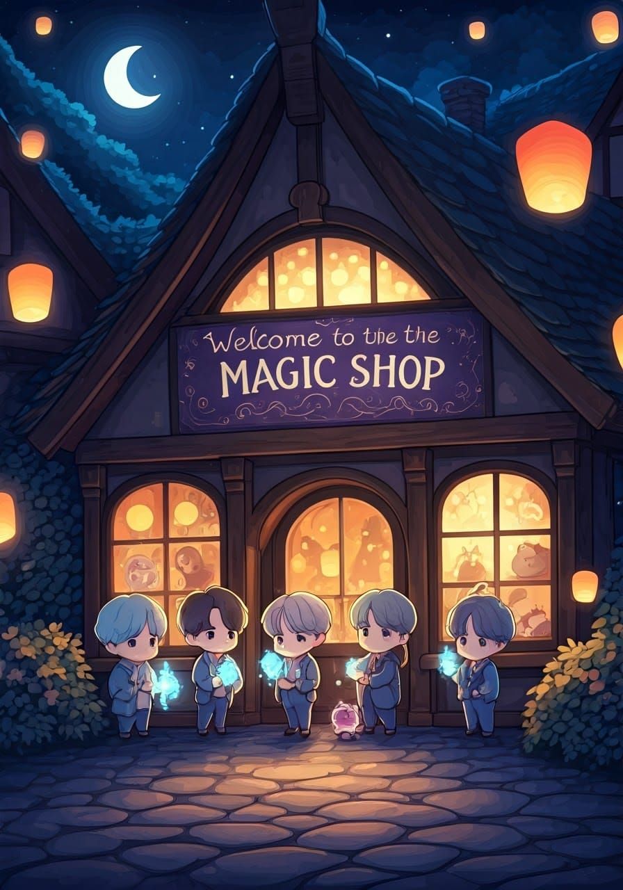 Chibi BTS at Magic Shop in Miyazaki Style