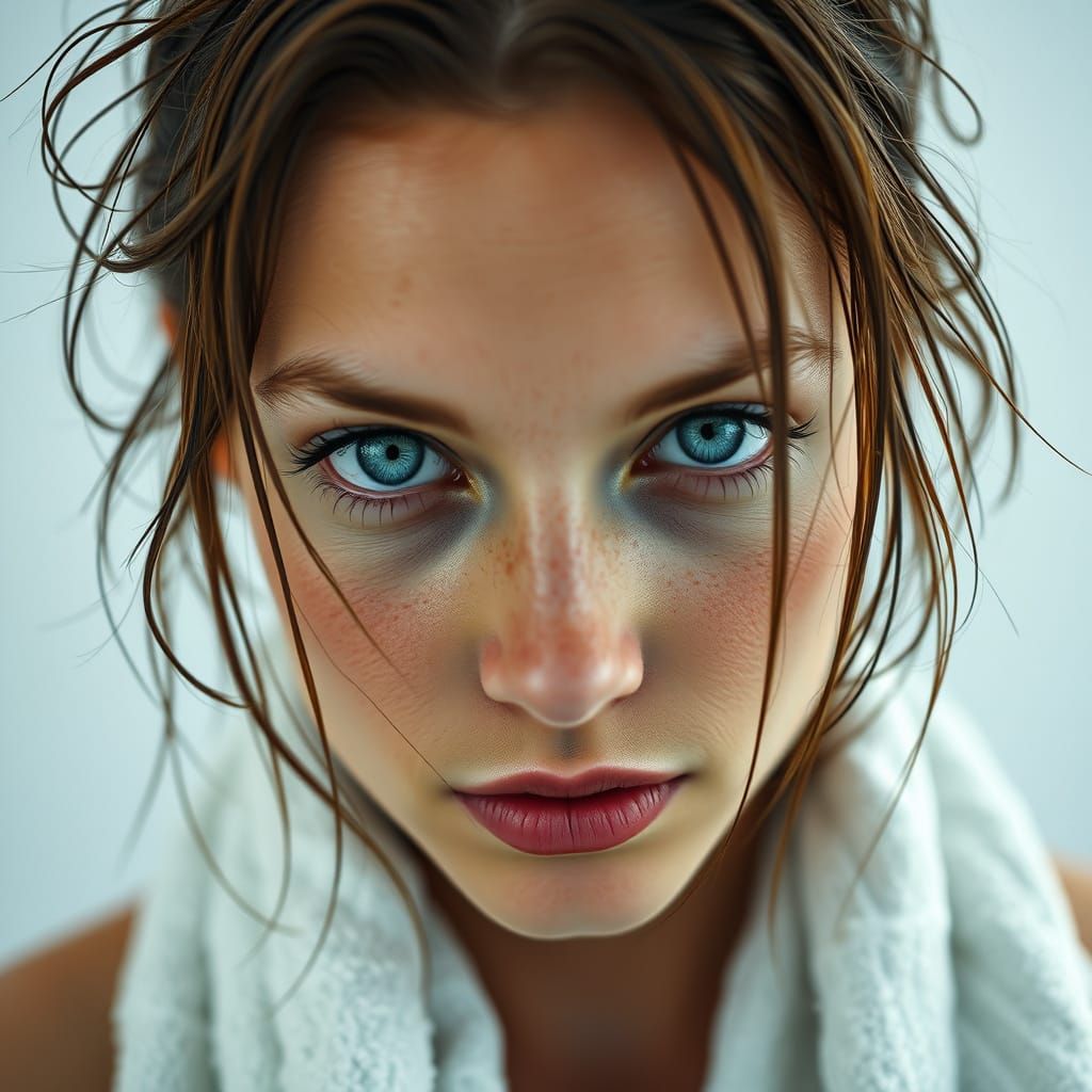 Photorealistic Portrait of a Woman with Blue Eyes