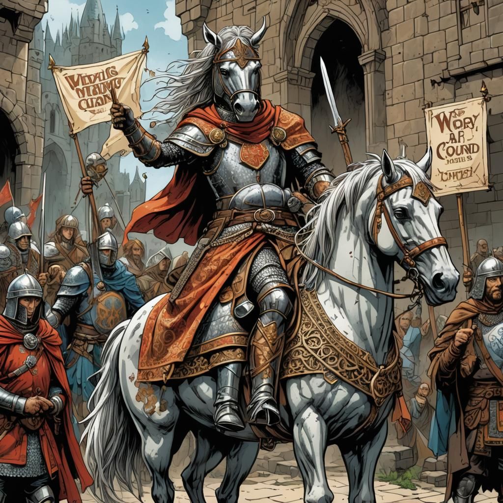 Surreal Multi-Headed Horse Banner in Comic Book Style