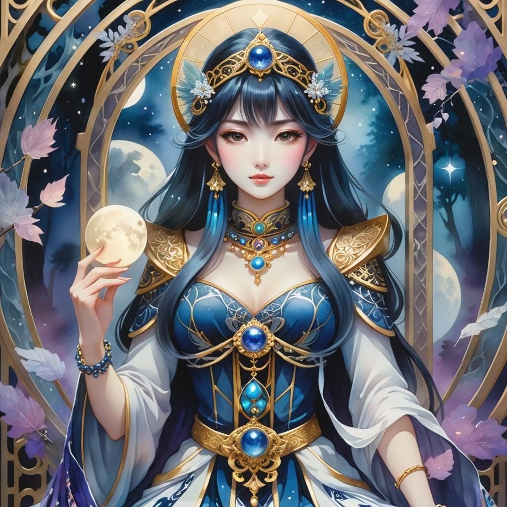 High Priestess in Misty Forest, Anime Style