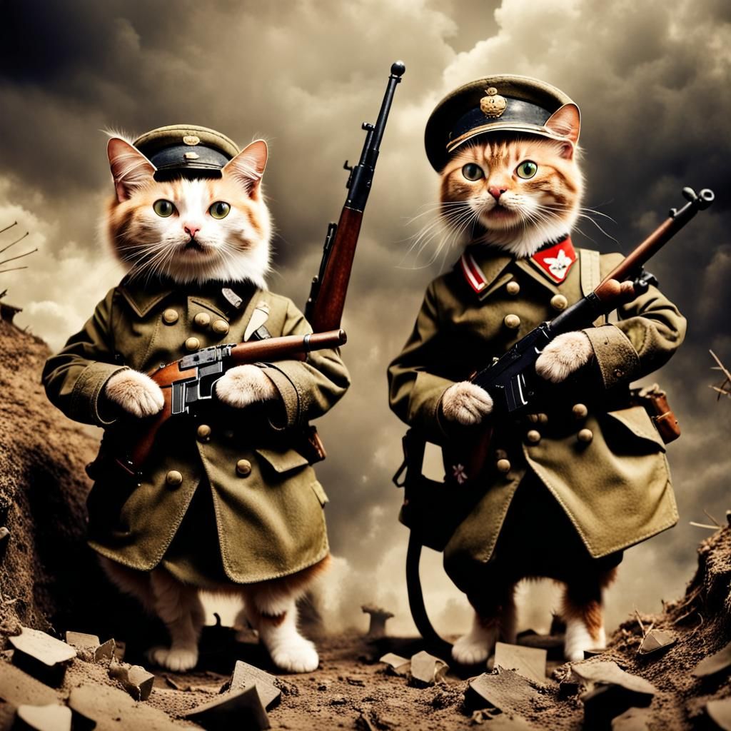Anthropomorphic Cats in World War II Trench Warfare