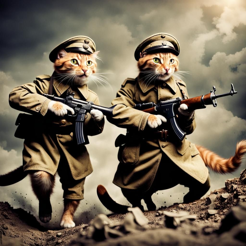 Anthropomorphic Cats in WWII Trench Warfare