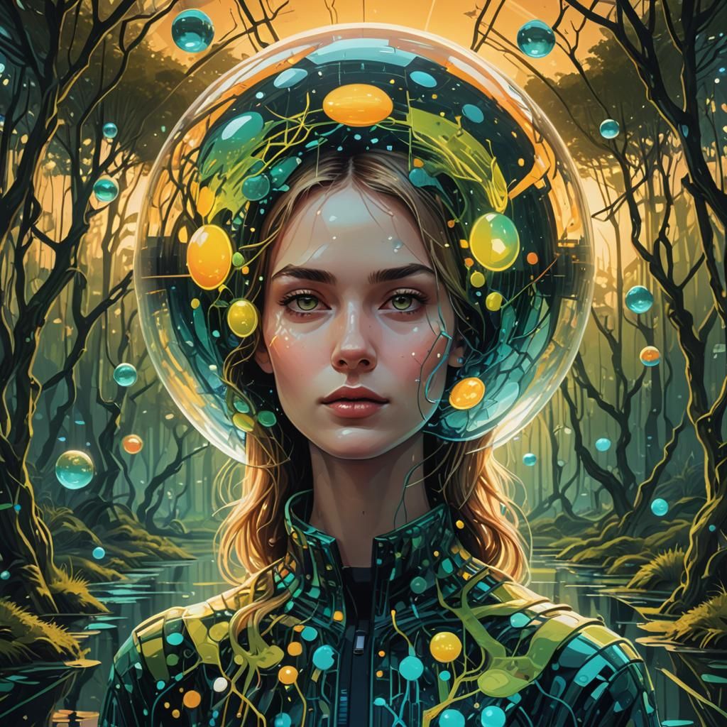 Bioluminescent Swamp Virtual Assistant in Pop Art Style