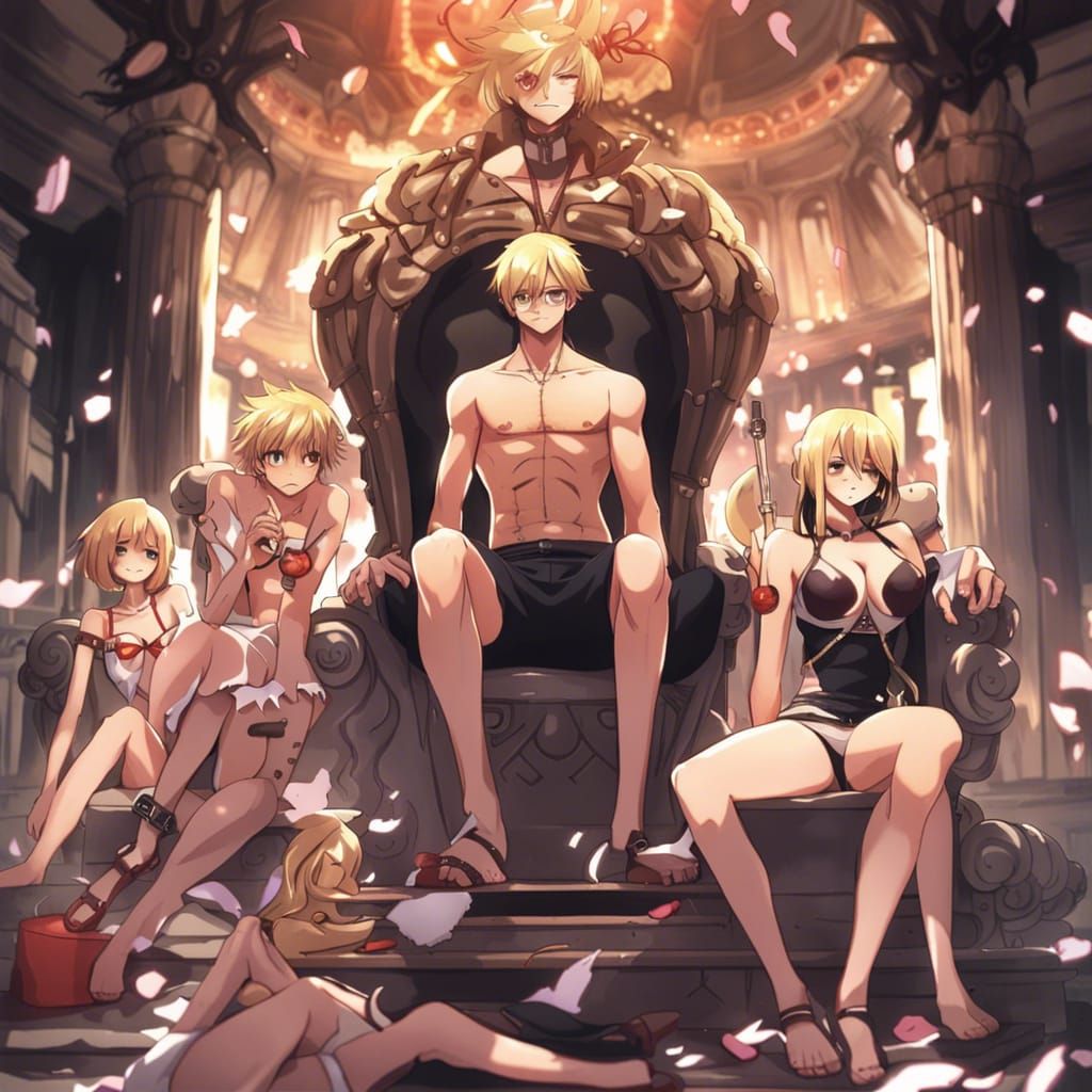 Sanji on Throne Surrounded by Anime Girls