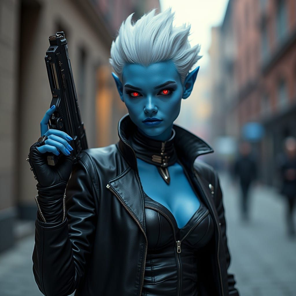 Cyberpunk Alien Warrior in Midnight Blue