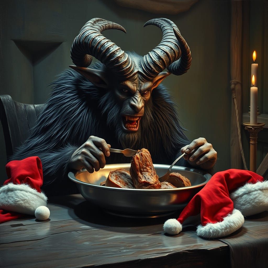 Krampus Devours Roasted Pork at Haunting Blackwood Table