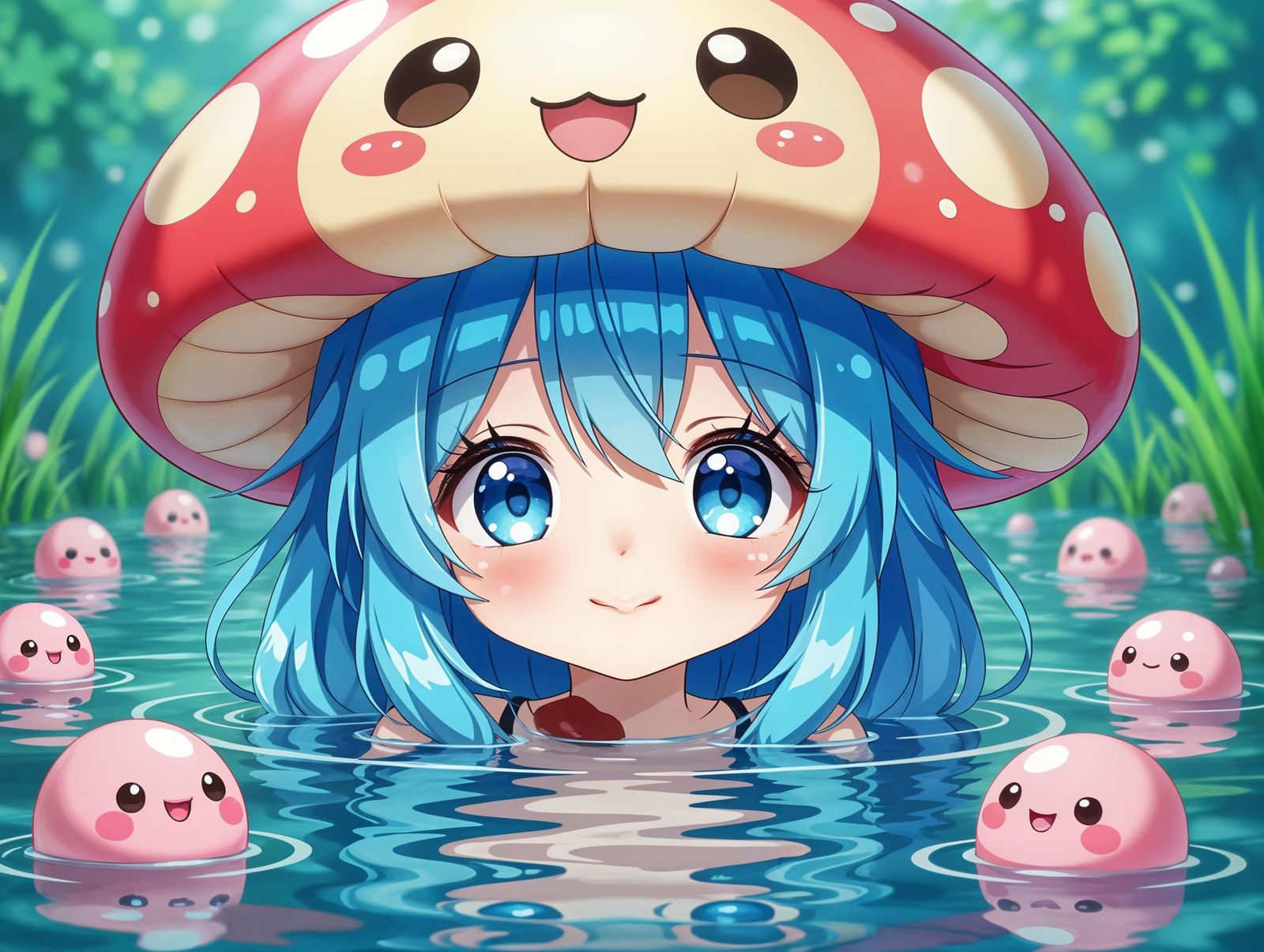 Whimsical Anime Character in Murky Waters