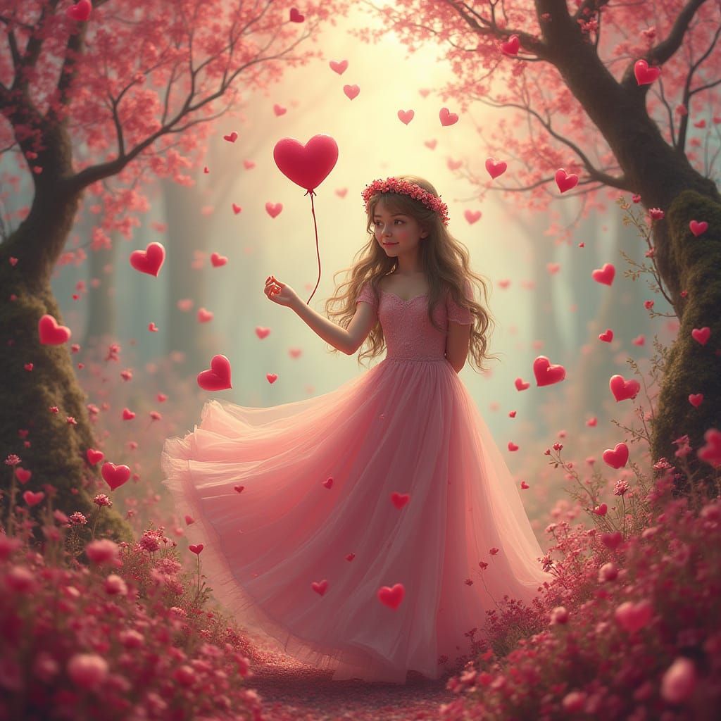 Whimsical Maiden in a Lush, Vibrant World