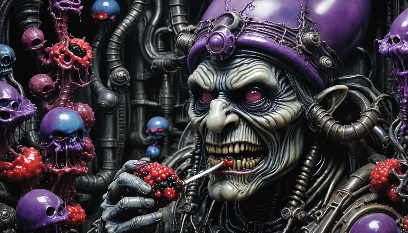 Disgusting Papa Smurf Eats Smurfberries in Giger Style