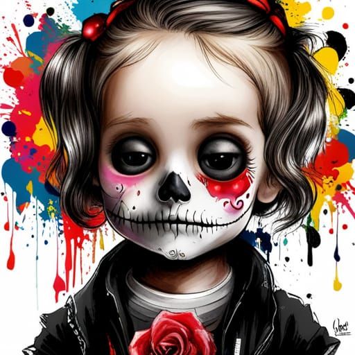 Chibi Toddler Día de los Muertos Graffiti Art