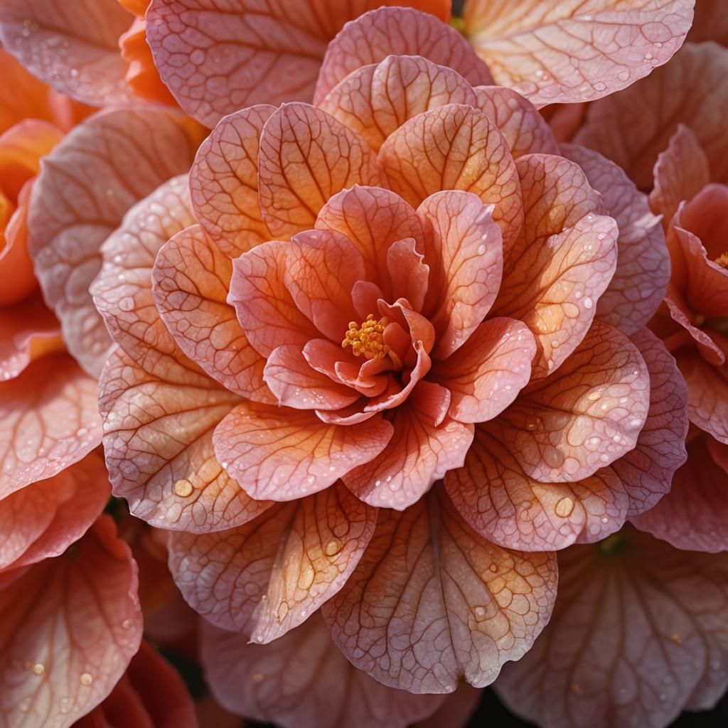 Shimmering Begonia: Hyper-Realistic Macro Photography