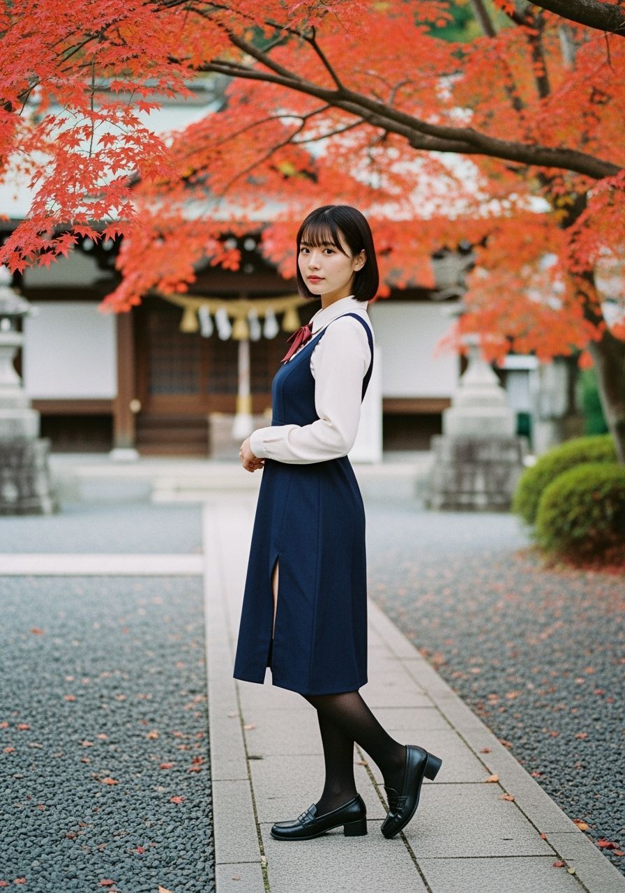 Autumn Shrine Maiden in Tight Jumper Dress