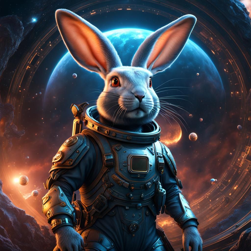 Confused Rabbit in Space: Detailed Matte Painting