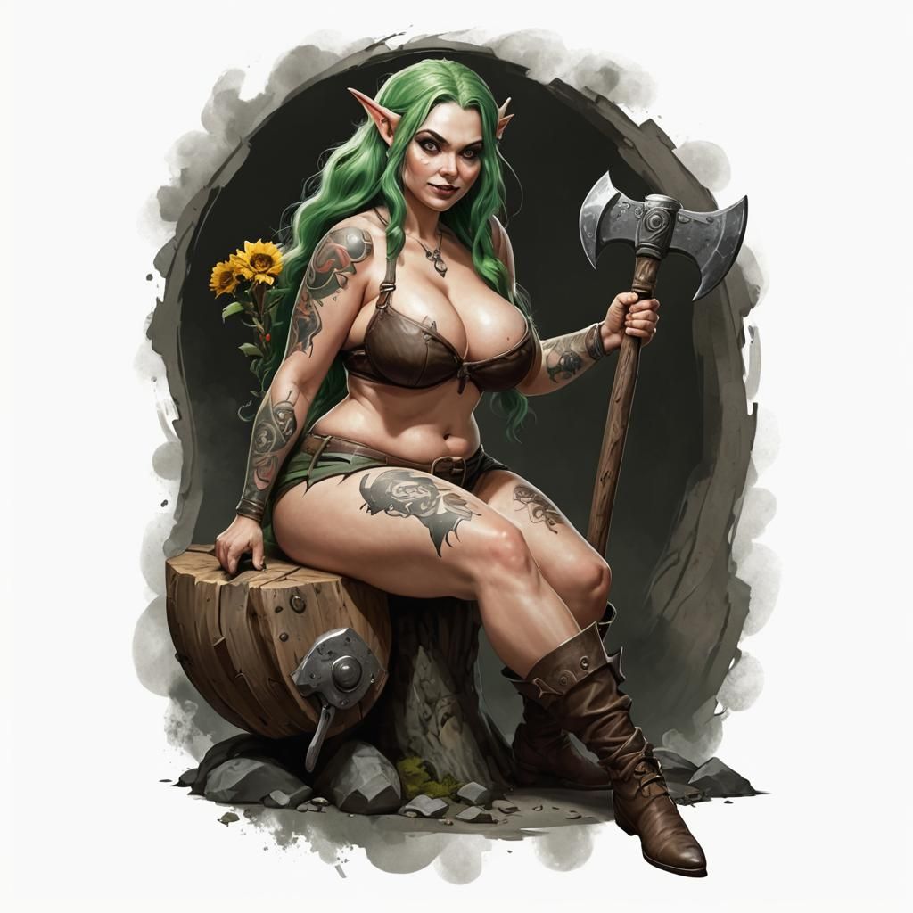 elf woman holding axe tattoos