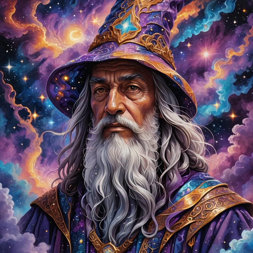 Wizard in Astral Realm: Visionary Art Portrait